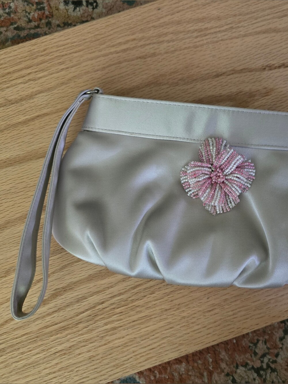 silver satin evening bag
